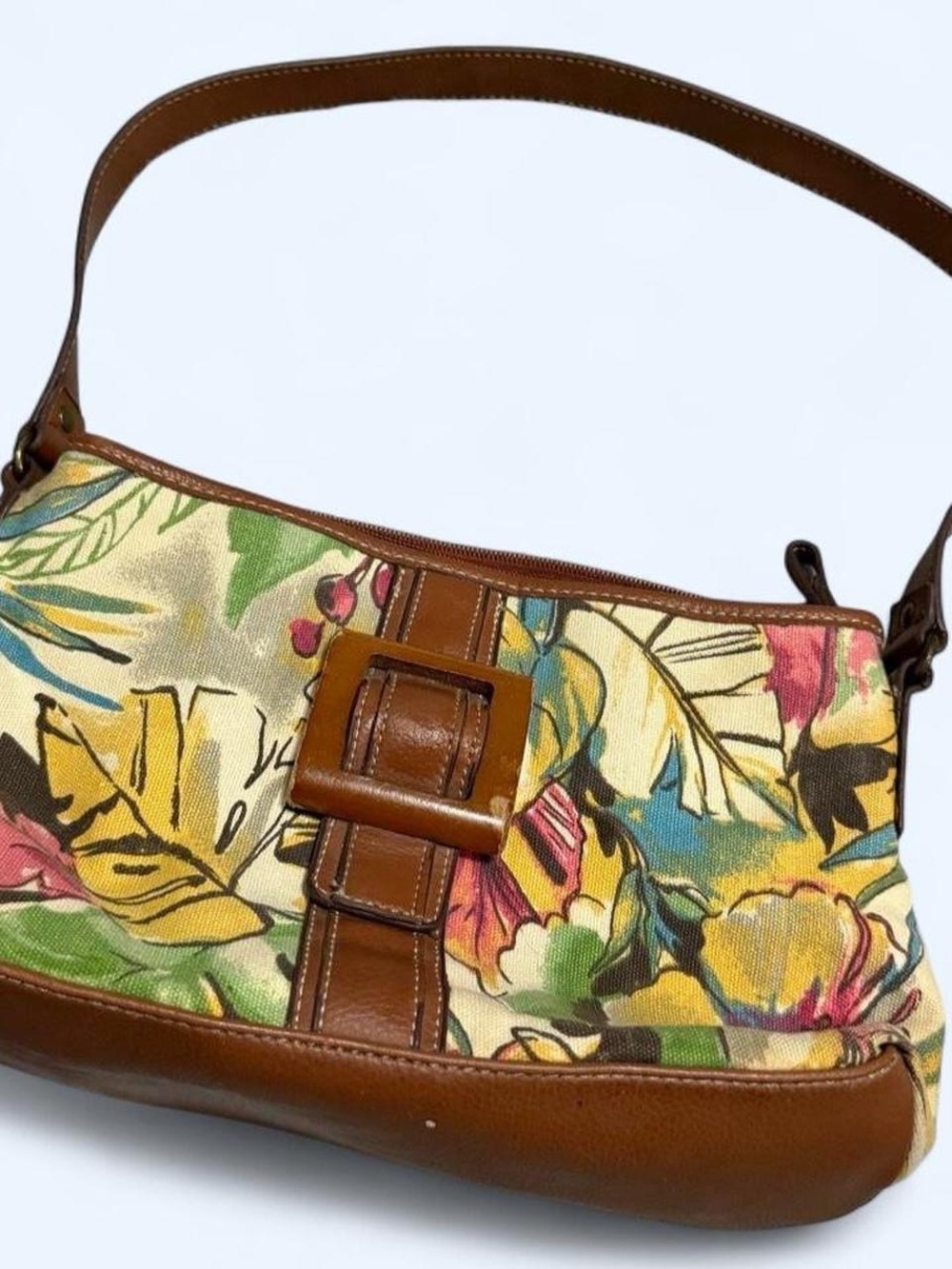 St. John’s Bay Brown Leather-Trim Floral Shoulder Bag